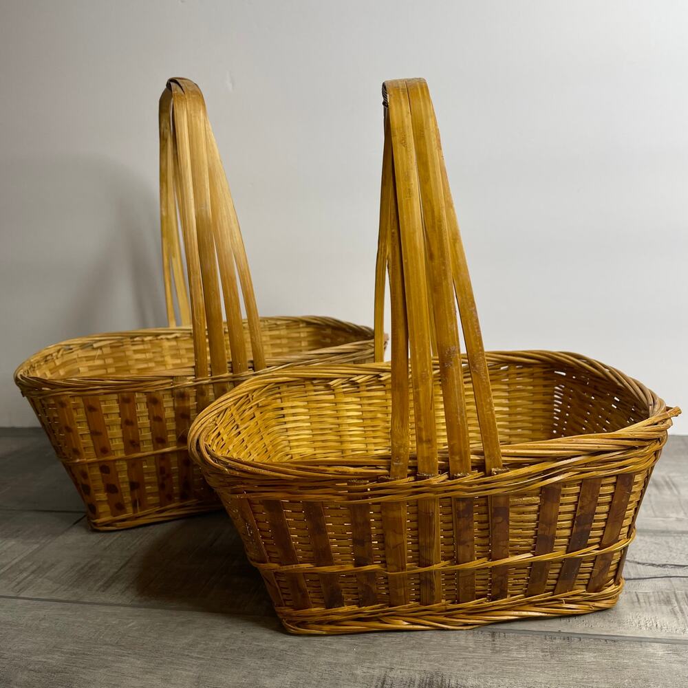 Vintage Set of 2 Woven Handle Baskets Republic of China 8 x 6
